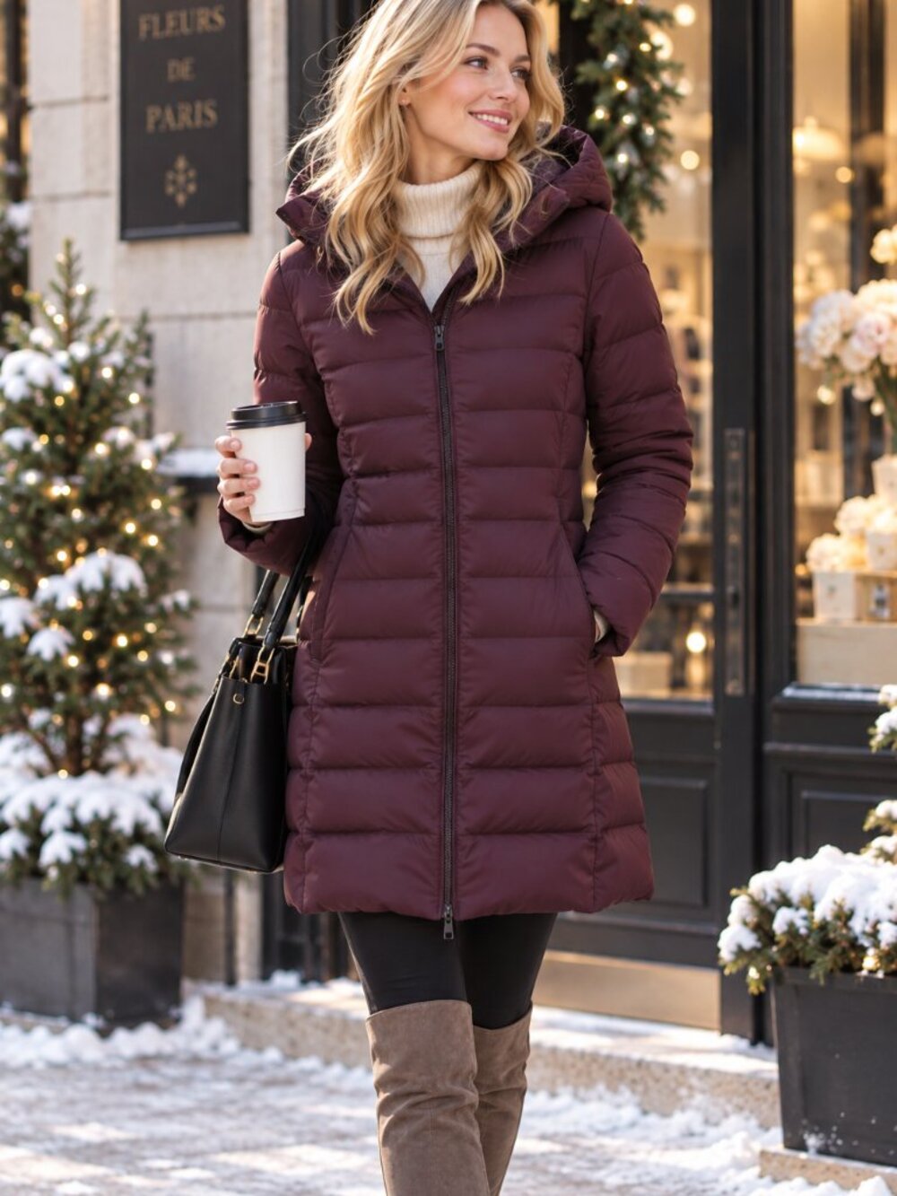 Uniqlo Ultra Light Down Stretch Long Hooded Coat Wine Burgundy XS